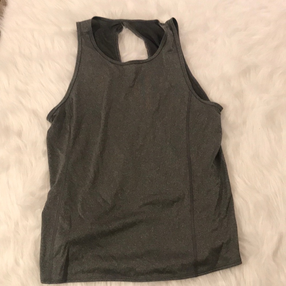 Gray workout tank with back detail